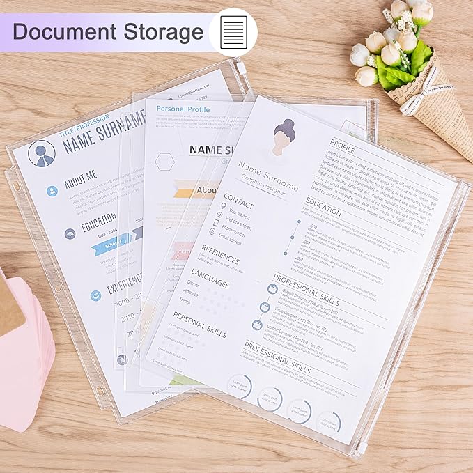 Antner 18 Pack Clear Letter Size Binder Pockets 3 Ring Binder Zipper Pouch Document Organizer, Waterproof PVC 3-Hole Loose Leaf File Bags Insert Sleeves Page Sheet Protectors Business Office Supplies