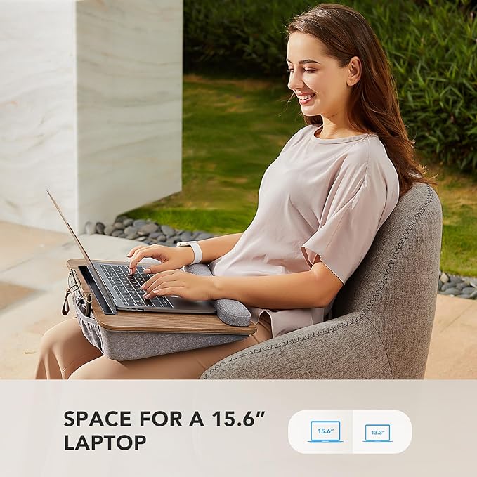 HUANUO Portable Lap Laptop Desk with Pillow Cushion, Fits up to 15.6 inch Laptop, with Anti-Slip Strip & Storage Function for Home Office Students Use as Computer Laptop Stand, Book Tablet