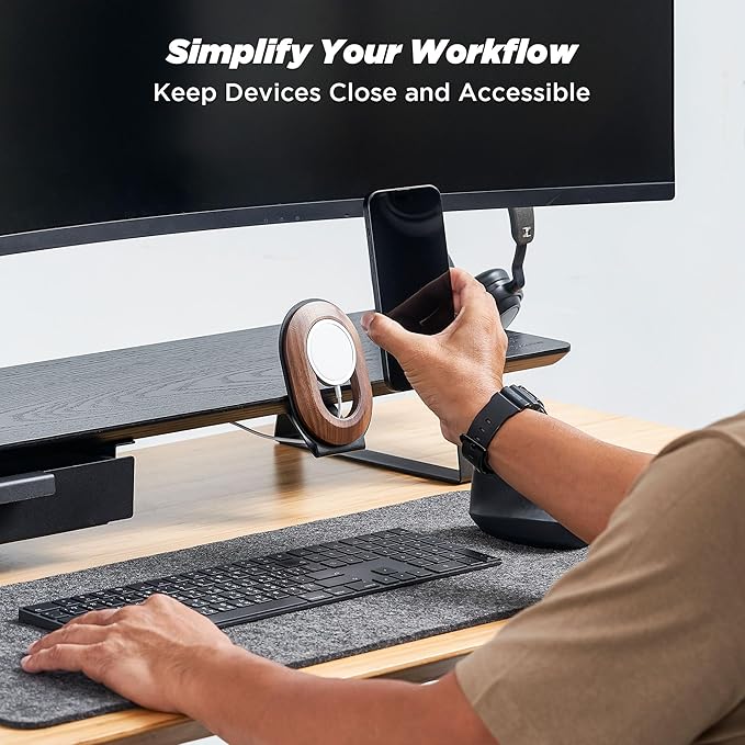 Moodular Add-ons Phone Stand for Magsafe (Charger Not Included) [Accessory Only - Requires Moodular Wooden Monitor Stand Slide Rails for Use] Black MSA-MS