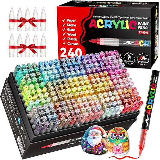 240 Colors Acrylic Paint Markers, Soft Brush Tip Acrylic Markers Set, Paint Pens for Wood, Fabric, Canvas, Glass, Stone, Canvas, Rock Painting and DIY Crafts Art Supplies