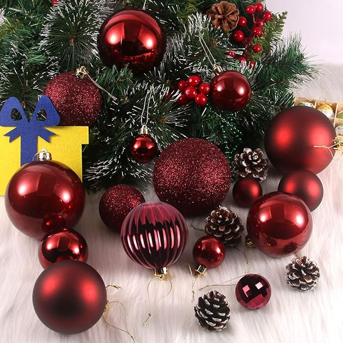 Maroon 1.6" Small Christmas Balls Christmas Tree Decoration Ornaments Shatterproof Hanging Balls for Birthday Halloween Holiday Wedding Decorations Set of 12pcs