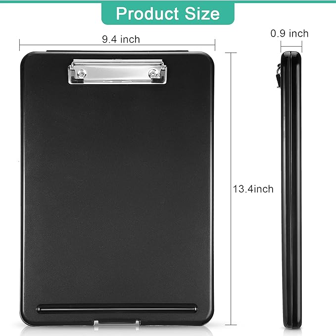 10 Pieces Clipboard with Storage Plastic Storage Clipboard Nursing Clip Board Foldable Clip Board with Low Profile Clip for Home Office School, Size 9.5 x 13.5 Inch (Black)