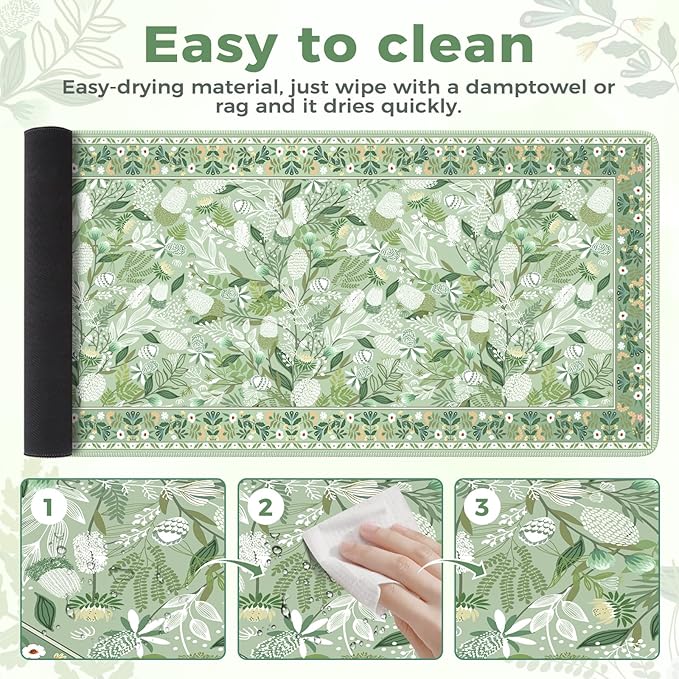 iCasso Long Mouse Pad,Green Computer Pad for Women Girl,Cute Desk Mat with Stitched Edges,Anti-Slip Pad for Keyboard and Mouse,Large Desk Cover Mat for Office Home School