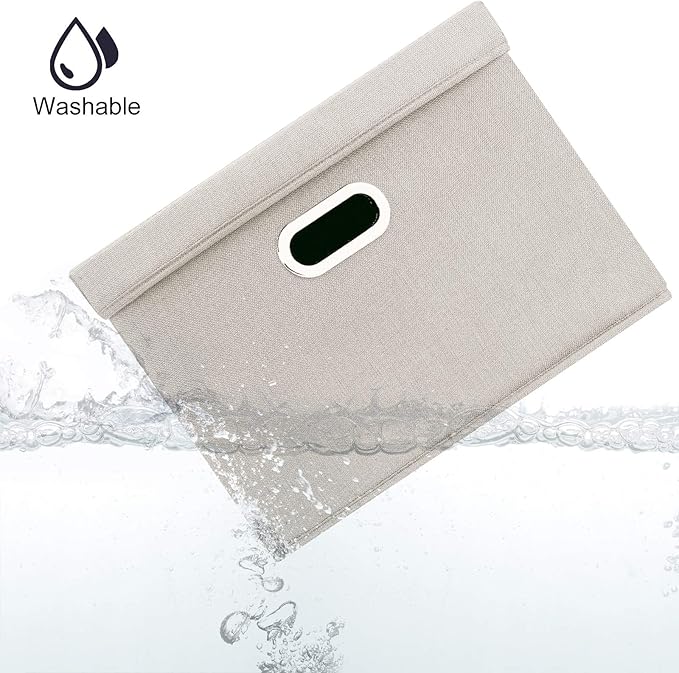 TYEERS Large Storage Bins with Lids, Collapsible, Washable, Fabric Storage Boxes for Organizing, 17.3x11.8x11.4 inches, 5 Pack, Beige