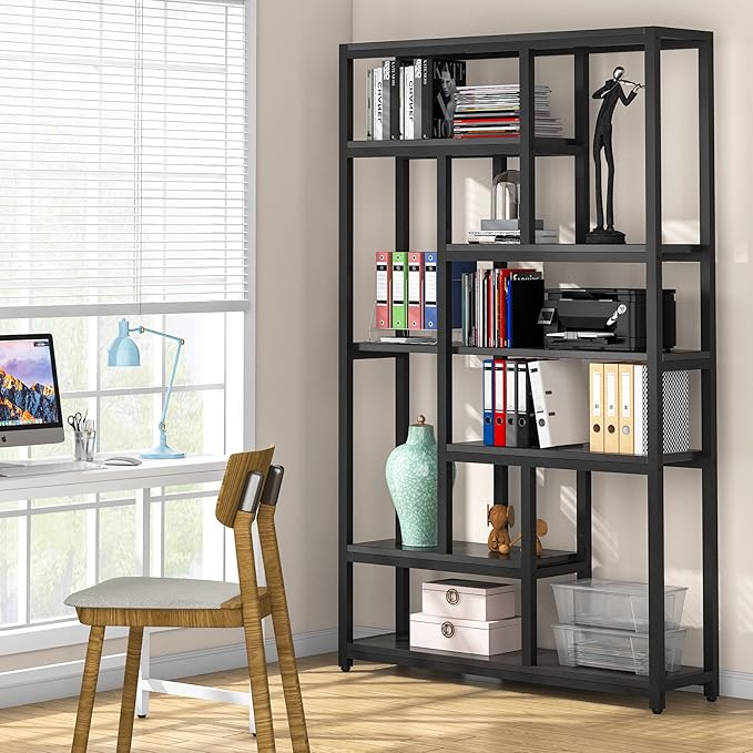 Tribesigns 79 Inch Extra Tall Bookshelf, 7-Tier Vintage Bookcase, Industrial 10-Shelf Open Storage Shelves Display Shelves Organizer for Home Office