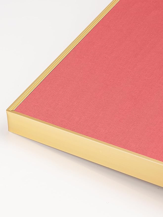 Bulletin Board 23.6 x 17.7 inches, Coral Red Pin Board, Golden Aluminum Framed Fabric Cork Board with 10 Push Pins