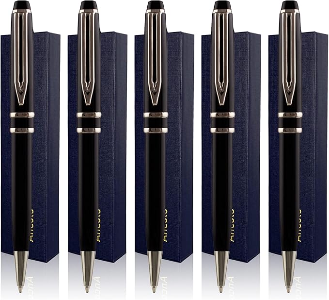 Ancolo Personalized Ballpoint Pens - Executive Writing Pen with 10 Black Ink Refill Engraved with Your Message Name on the Pens Gift Set for Man/Women/Writers/Collection/Journalist