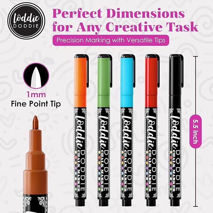 Loddie Doddie Fine Liquid Chalk Markers (10-Count) - Erasable Earth Tones Chalk Markers & Pens for Chalkboard & Blackboard