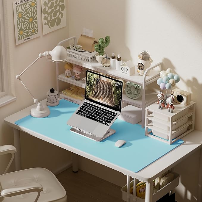 Aothia Faux Leather Desk Mat – Large Mouse Pad, Non-Slip PU Leather Blotter, Waterproof Writing Surface for Office and Home (Blue Topaz, 47.2" x 23.6")