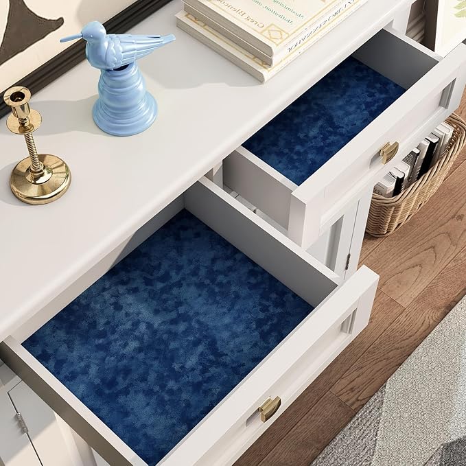 Decotalk 2ft x 10ft Velvet Shelf Liner Adhesive Shelf Liner for Cabinets and Drawers Dark Blue Felt Drawer Liners Self Adhesive Velvet Drawer Liners Flocking Fabric for Jewelry Box Drawers Felt Lining
