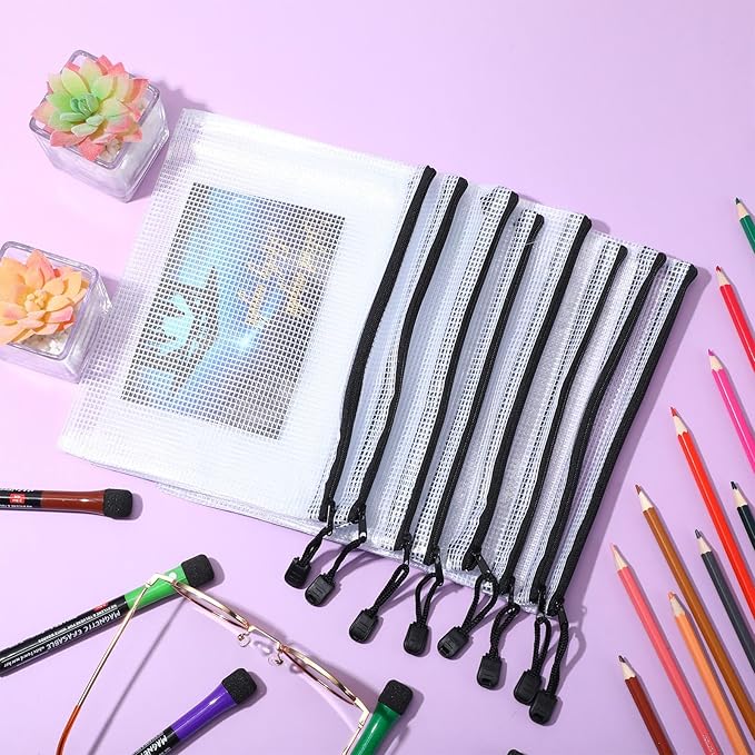 Jetec 32 Pcs Mesh Zipper Bags Toy Storage Bikini Organizer Bag Bolsas Para Guardar Trajes De Baño Waterproof Zipper Reusable Pouch Puzzle Multipurpose for Storage Office(Black,9 x 7 Inch)