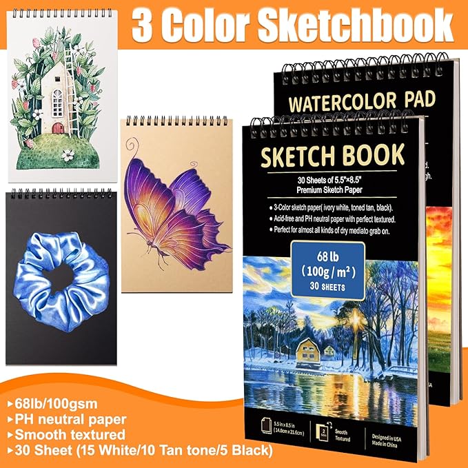 Art Supplies Drawing Pencils Set - 76 Pack Pro Sketching Kit with Sketchbook & Watercolor Pad, Includes Graphite, Charcoal, Watercolor & Metallic Pencils for Kids, Teens, Adults