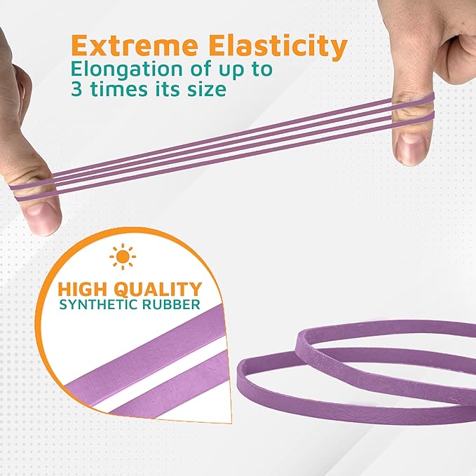 PlasticMill Argyle Purple Rubber Bands Size 33 (3 1/2" x 1/8") - #33 Colored Rubber Bands Office Supplies - Strong, Elastic Bands for Crafts, Balloon Garland, Cash, File Folders (100-Pack)