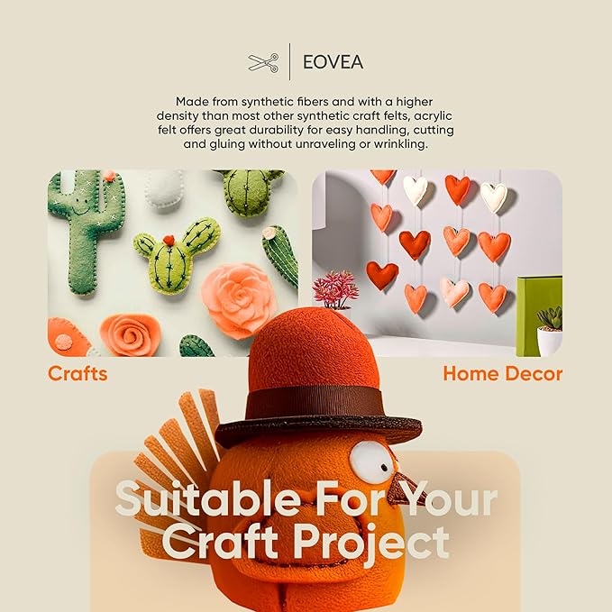 EOVEA | Acrylic Felt Fabric by The Yard - Non-Stiff, Soft Material - 72" Wide - 1.6mm Thick Felt Sheets for DIY Crafts, Sewing, Upholstery, Cushion, Padding(Ivory, Half Yard)