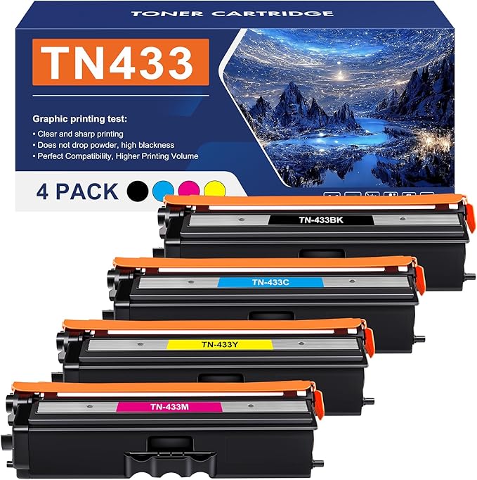 TN433 Toner Cartridge Set TN-433 MFC-L8900CDW Compatible Replacement for Brother TN433 TN 433 TN431 for Brother MFC L8900CDW HL-L8360CDW HL-L8360CDWT HL-L8260CDW MFC-L8610CDW Printer (BCYM, 4 Pack)