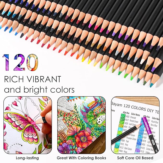 iBayam 123-Pack Colored Pencils Set with 3-Color Sketch Book, Coloring Pencils for Kids, Art Supplies Sketching Kits, Professional Artist Drawing Pencils for Artists, Adult