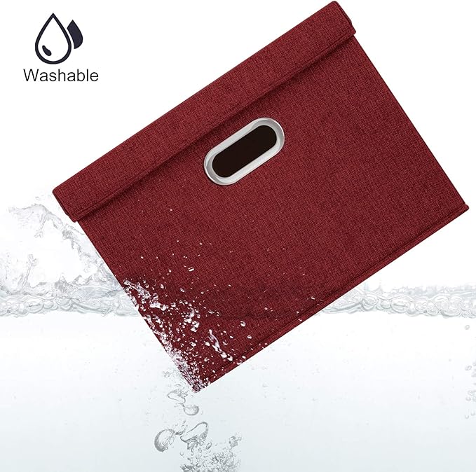 TYEERS Collapsible Storage Bins With Lids, Large Fabric Storage Boxes - 2 Pack - Red Wine