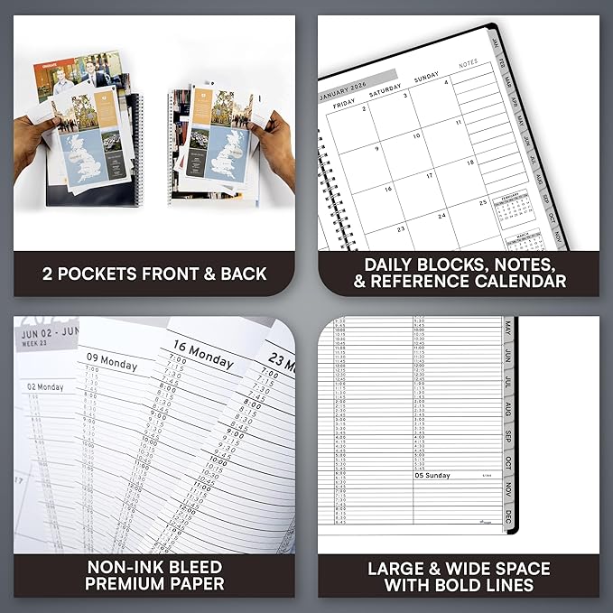 Ensight 2026 Appointment Book and Planner 8.5" x 11" Large Hourly Weekly Daily Schedule Book with Tabs, 15 Minute Time Slots, Black Calendar Organizer Jan 2026–Dec 2026 Appointment Planner - Black