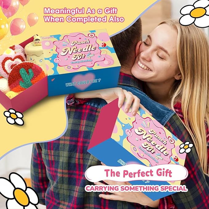 yuegool 6PCS Energy Punch Needle Coasters Kit,Easy DIY Punch Needle Embroidery Kit for Beginners Adults Kids Including Patterns, Tools, Yarns, Hoop, Instruction, Coaster Holder Art Craft Supplies