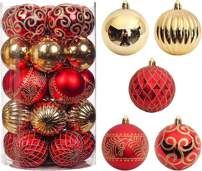 20 pcs Christmas Tree Balls, 3.16" Shatterproof Christmas Ornament Decorations for Christmas Tree Hanging Decorative Red Gold Bauble Set for Home Party Wedding Decor