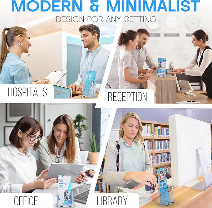 Acrylic Brochure Holder 4x9” (2-Pack) Clear Slant Back Display Stand for Flyers, Pamphlets, Table Signs, Menus, or Literature in Office, Store, Reception, or Home