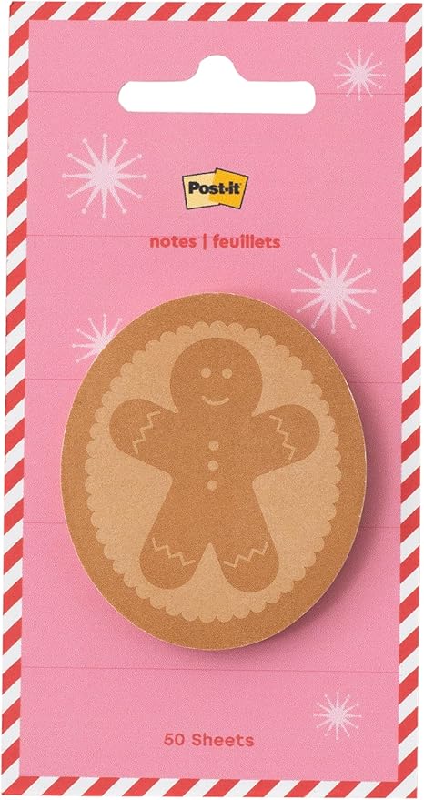 Post-it Jingle Sticky Notes, Gingerbread Man Design, 2 in. x 2.4 in., 1 Gingerbread-Shaped Christmas Themed Cute Sticky Note Pad with 50 Sheets
