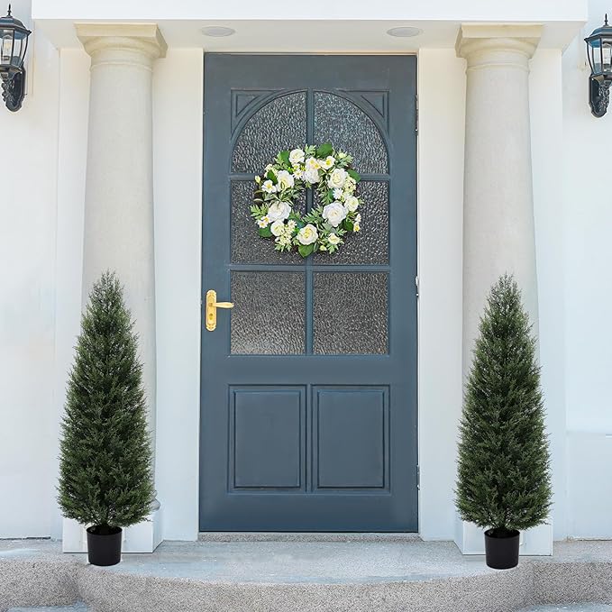 2Pack 5ft Outdoor Artificial Cedar Topiary Trees, All-Weather Faux Pine for Home Porch Entryway Decor