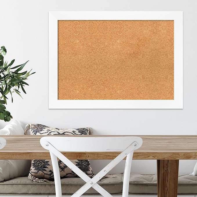 Amanti Art Natural Cork Board for Wall, 21x29 Vision Board with White Frame, Medium Corkboard Office Decor for Home Organization, Modern Corkboard Pinboard to Display Items for Home Organization in