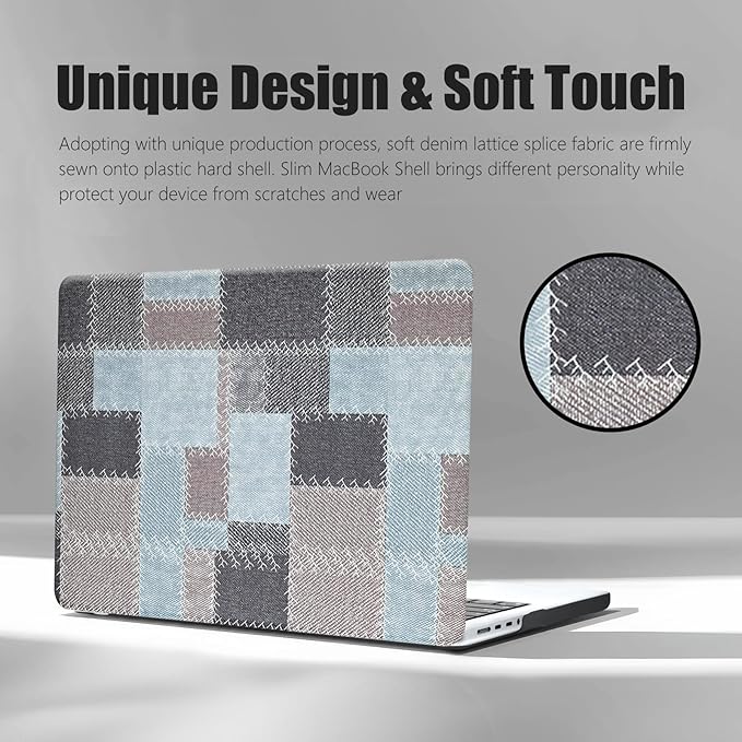 DTangLsm Checkered Case for MacBook Air 13 inch 2025 2024 2023 2022 M4 M3 M2 A3240 A3113 A2681, Checkerboard Grid Textured Leather Hard Shell Cover for MacBook Air 13.6 inch Case & Keyboard Cover,Blue