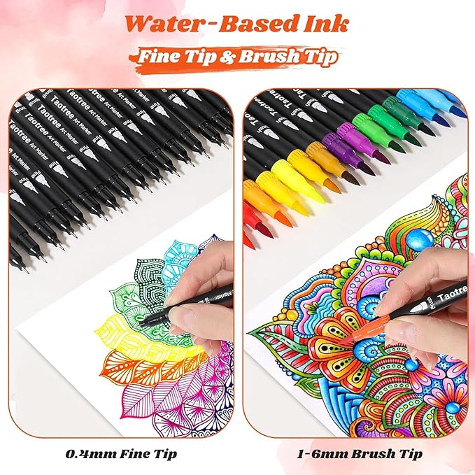 Taotree 120 Colors Dual Tip Art Markers Pens for Adult Coloring Book, Artist Fine & Brush Tip Coloring Markers Drawing Pen for Journaling Note Taking Lettering Calligraphy Craft Art Supplies Set