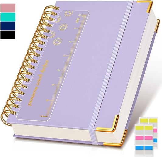 Spiral Notebook Journal 5.75” x 8.38”, 300 Pages Hardcover Leather Lined Journals for Women Men, A5 Small College Ruled Notebooks with 100 GSM Thick Paper, Spiral Journal for Writing Work, Purple