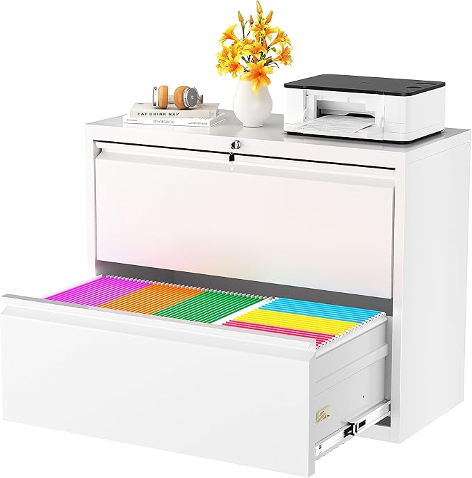Superday Metal Lateral File Cabinet, 2 Drawer File Cabinet, White Filing Cabinets with Lock, Filing Cabinets for Home Office/Legal/Letter/A4, Home Office Furniture for Hanging File