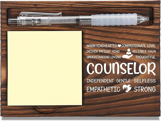 Counselor Appreciation Gifts, Thank You Gift for School Counselor, School Office Coworkers Staff Appreciation Gifts, Sticky Note Holder Wooden Notepad & Pen Holder 6.5" x 4.7" - FTA297
