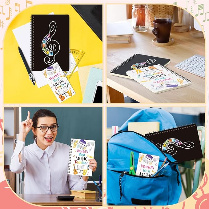 B1ykin Stationery Gift Set - 3Pcs Notebook Sticky Notes, A5 Spiral Notebooks & 550 Sheets Cute Sticky Notes with Pens Kit for Office School Teacher Thanksgiving Supplies (Music Teacher)