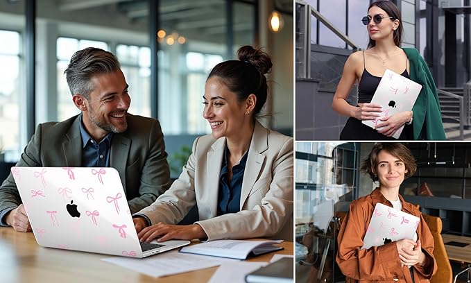 DONGKE Compatible with M4 MacBook Air 15 inch Case 2025-2023 A3241 A3114 A2941 M3 M2 Retina Display Touch ID, Plastic Hard Case & Keyboard Skin for MacBook Air 15" - Pink Bows