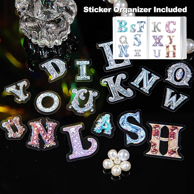156 Pcs Alphabet PET Stickers, Holographic Letter Stickers for Scrapbooking, Journaling, DIY Crafts, with Organizer
