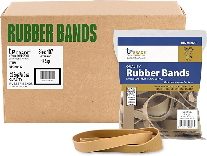 Upgrade Office Supply UPG234107 Rubber Bands, Size 107 (7 x 5/8), 40 Bands, 1 lb Bag, USA