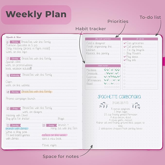 GoGirl Planner Agenda – Colorful Undated Monthly & Weekly Organizer for Women, Journal for Time Management & Productivity (Hot Pink)