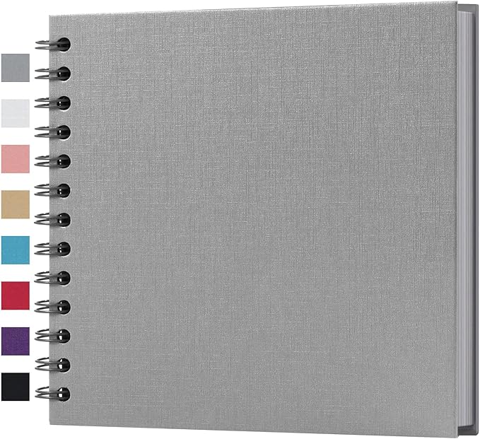 potricher 7 x 7 Inch DIY Scrapbook Album 40 Pages Hardcover Kraft Paper Scrap Book Photo Albums Memory Book for Wedding and Anniversary Family (Gray, 7 Inch)
