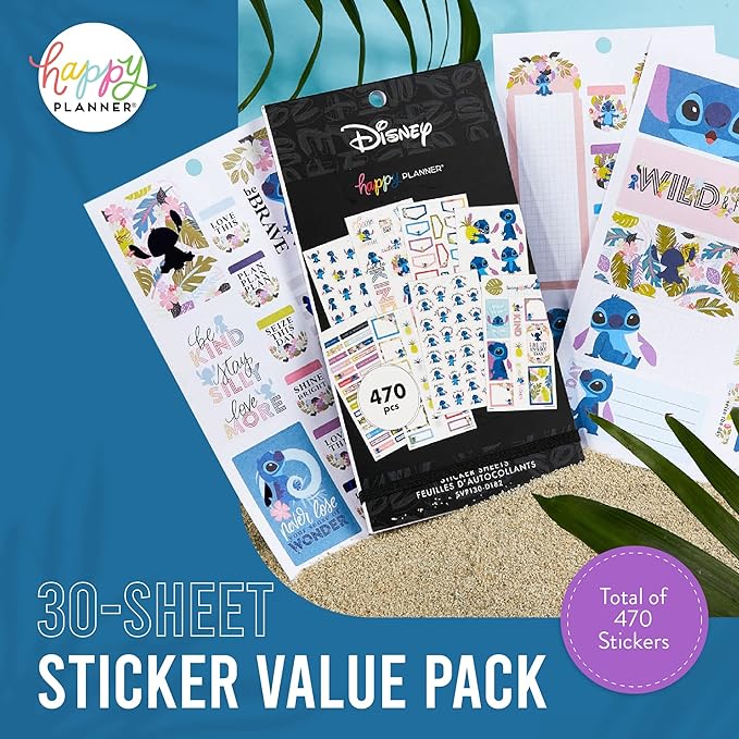 Happy Planner Disney Stickers, Aloha Stitch–Theme Stickers, Planner Accessories, Sticker Set for Calendars and More, Exclusively Sold on Amazon, 30 Sheets
