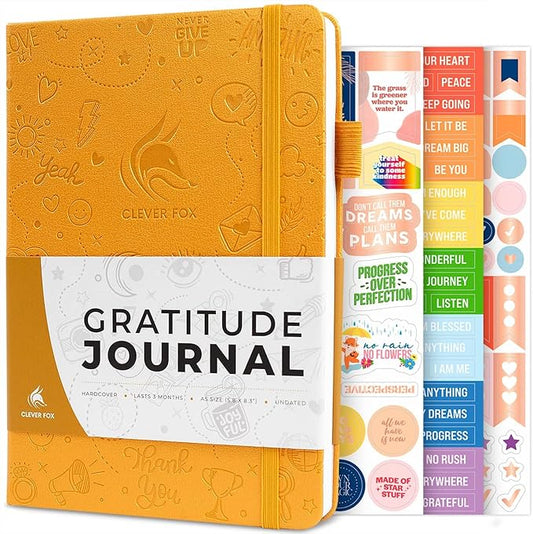 Clever Fox Gratitude Journal – Happiness, Positivity & Affirmation Daily Journal – Inspirational Daily Notebook – 3 Months, A5 (Amber Yellow)
