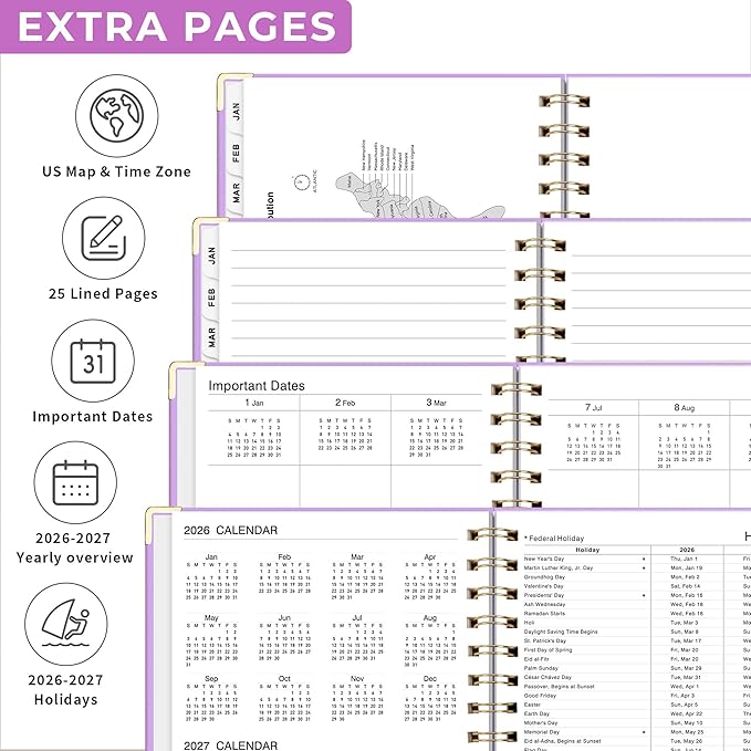 2026 Planner, Weekly and Monthly, A5 Size (5.7" x 8.3"), Jan 2026 - Dec 2026, Calendar, To-do List, Agenda, 12-Month Tabs, Hardcover, 100 GSM Thick Paper, Spiral-bound (Purple)