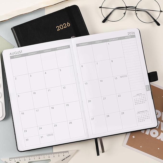 2026 Planner - Planner 2026, 2026 Weekly Monthly Planner, Jan.2026 - Dec.2026, 5.7'' x 8.4'', Thick Paper, Leather Cover, Pen Holder, Back Pocket, Bookmarks, Perfect Daily Organizer - Black