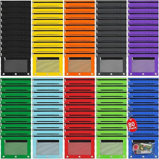 80 Pack Pencil Pouch for 3 Ring Binder Bulk Binder Pencil Pouch with Zipper, Pencil Pouches Pencil Bags for Classroom Bulk Pencil Box Pencil Case for Storing School Students Teacher Supplies