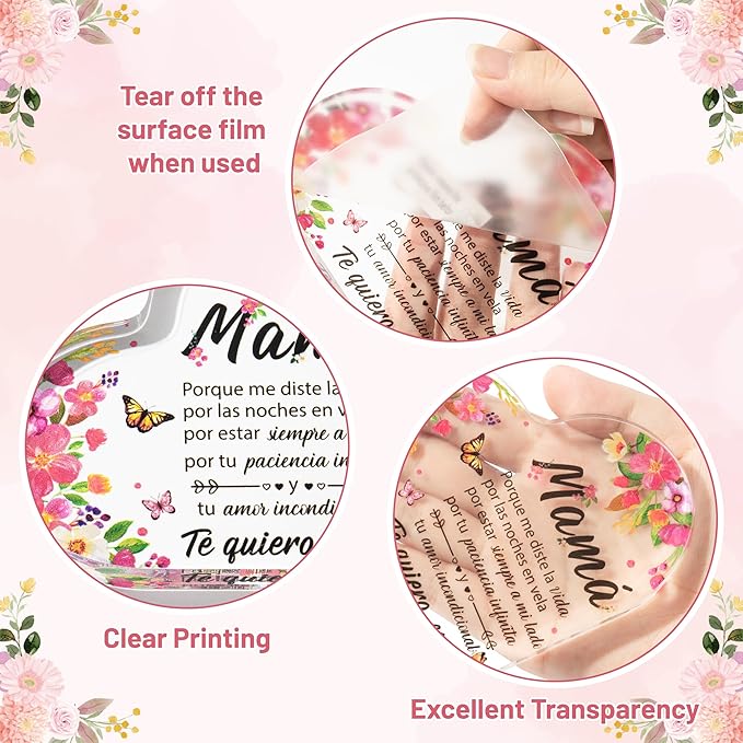 Yopyame Gifts for Mom Birthday - Regalos para Mamá Acrylic Gifts Spanish Mom Acrylic Heart Keepsake Paperweight from Daughter Son Mother's Day Birthday Christmas Valentines Acrylic Sign Plaque for Mom