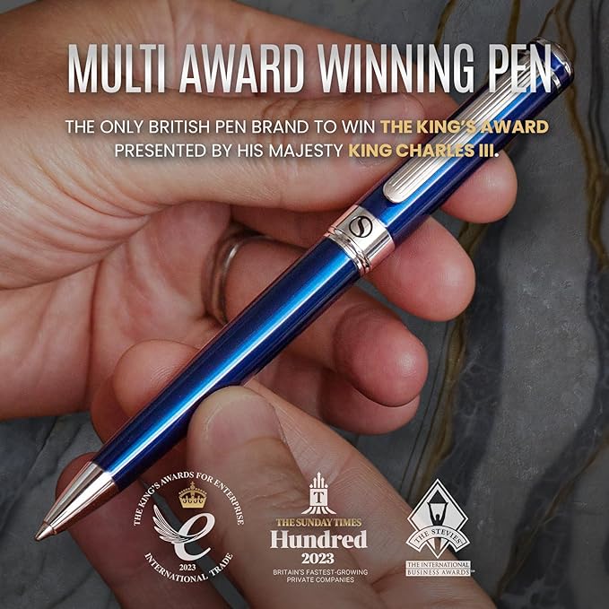 Scriveiner Personalized Midnight Blue Pen - Stunning Blue Lacquer Luxury Pen, Chrome Finish, Schmidt Ink Refill, Best Engraved Ball Point Gift Set for Men & Women, Custom Name Engraving