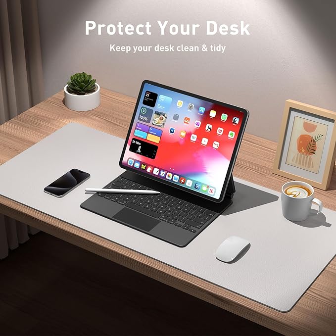 Aothia Large PU Leather Desk Pad Protector – Non-Slip Mouse Pad & Writing Mat for Office/Home, Waterproof, Easy to Clean (31.5" x 15.7", Pale Lavender White)