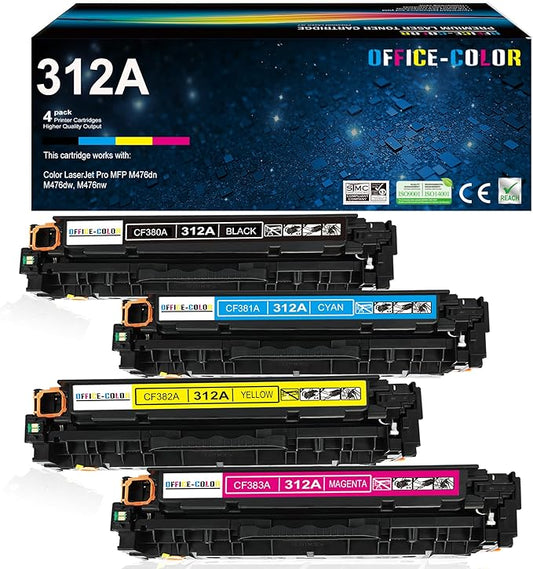 312A Toner Cartridges 4 Pack Replacement for HP 312A Toner Compatible for HP Laserjet Pro MFP M476dn M476dw M476nw Printer Ink (Black,Cyan,Magenta,Yellow)