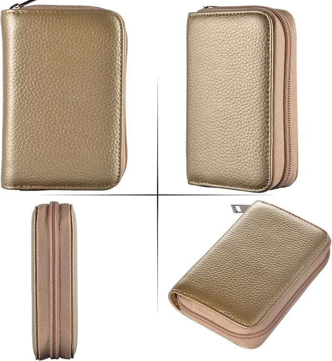 Easyoulife Genuine Leather Credit Card Holder Zipper Wallet With 26 Card Slots