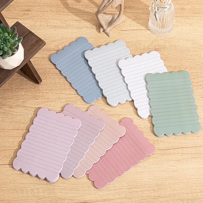 Eaasty 8 Pack Scalloped Sticky Notes Bulk Christmas Cute Self Sticky Note Pads Multi Color Bright Vintage Note Pads or School Office Supplies 240 Sheet(4" X 6",Vintage Color Lined)